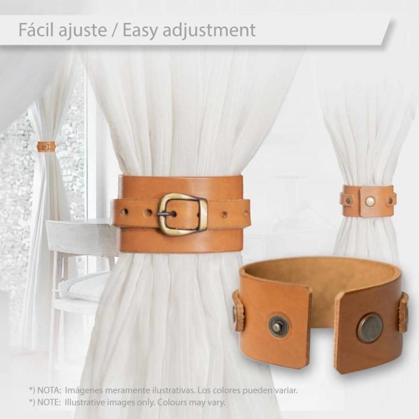 (2)  SUJETA CORTINA de cuero.  Ideal para cortinas y toallas. Fácil ajuste, sencillo y elegante. - Imagen 3