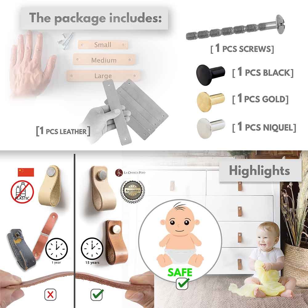 Tirador de Cuero [Casquillo Tricolor]. Adaptable a cualquier mueble. 3 Colores de embellecedor - Imagen 7