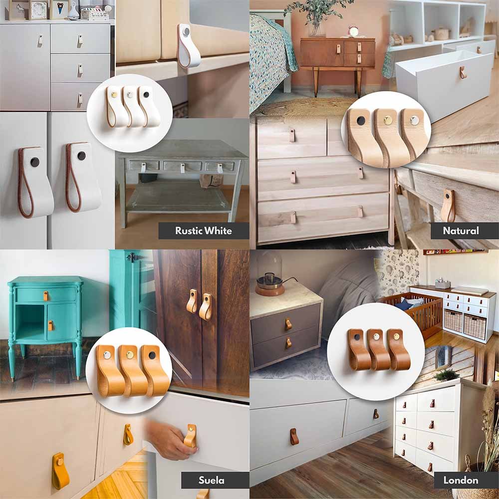 Tirador de Cuero [Casquillo Tricolor]. Adaptable a cualquier mueble. 3 Colores de embellecedor - Imagen 3