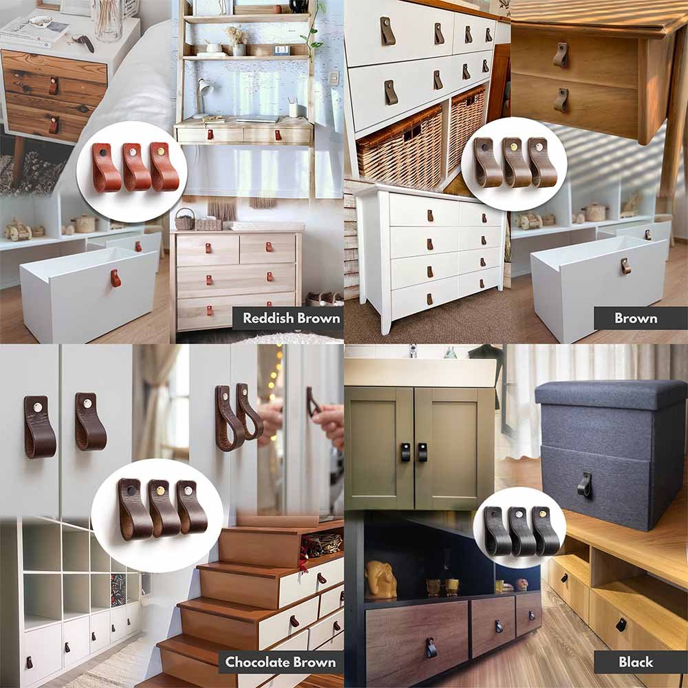 Tirador de Cuero [Casquillo Tricolor]. Adaptable a cualquier mueble. 3 Colores de embellecedor - Imagen 4