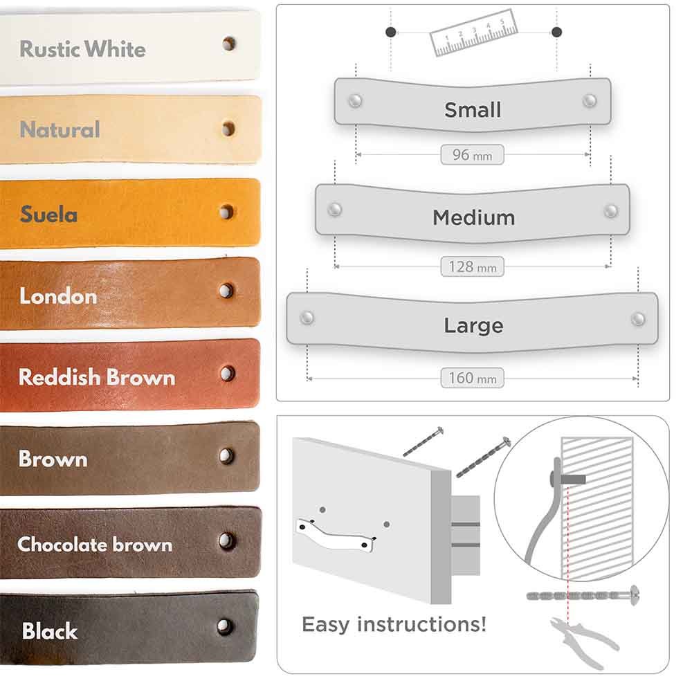 Tirador Manija de cuero. [6 PCS] Ajustable a cualquier mueble. 3 colores de embellecedor. - Imagen 2