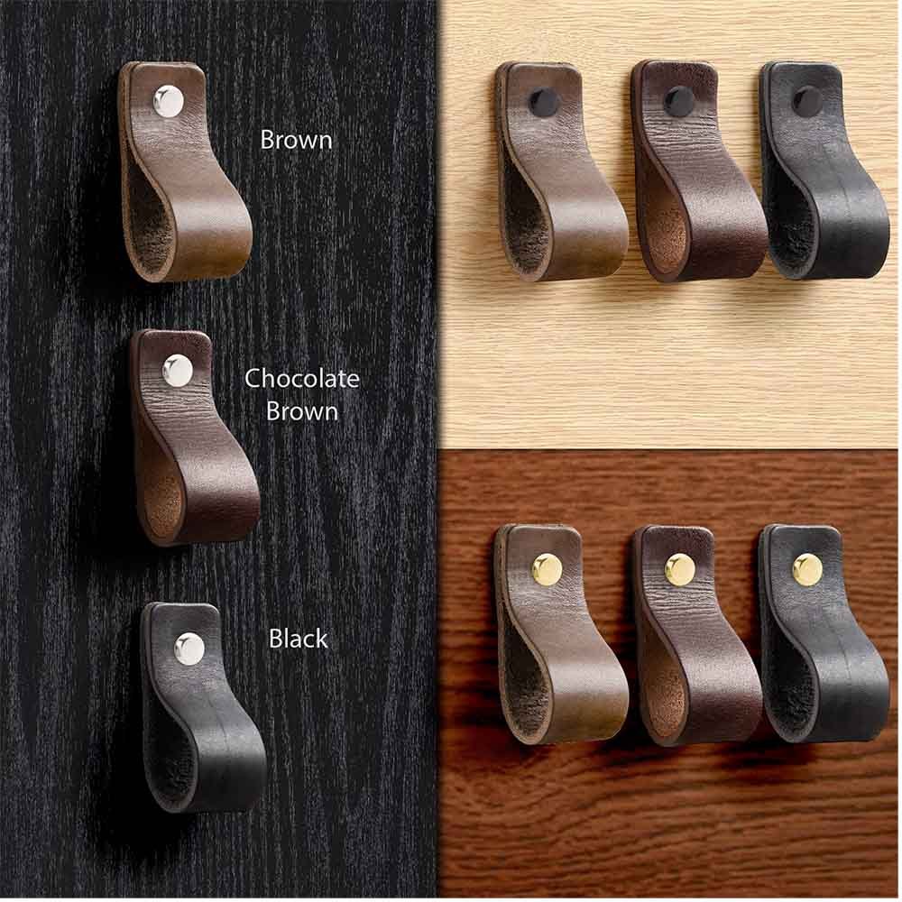 Tirador Manija de cuero. [6 PCS] Ajustable a cualquier mueble. 3 colores de embellecedor. - Imagen 6