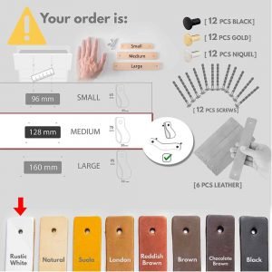 [6 PCS] Manija de Cuero [Casquillo Tricolor] 3 colores de embellecedor. - Blanco rústico / Rustic White, Medium