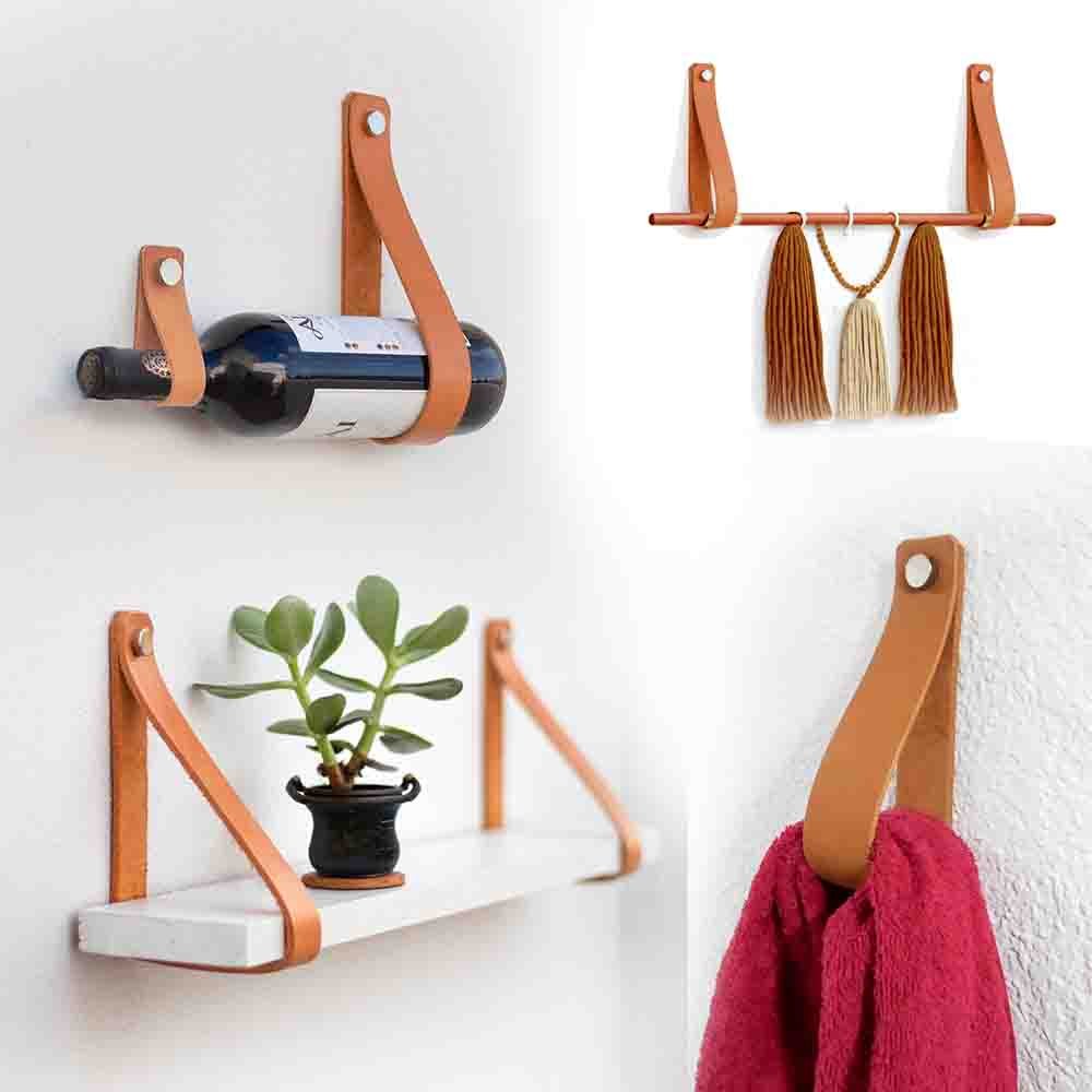 Soporte Correas de Cuero para Estantería. Tiras de Piel Argentina para sujetar sobre Pared. - Imagen 5