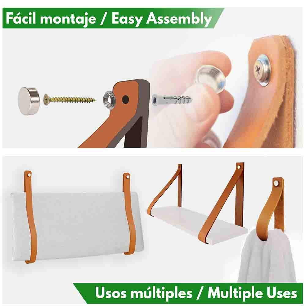 Soporte Correas de Cuero para Estantería. Tiras de Piel Argentina para sujetar sobre Pared. - Imagen 10
